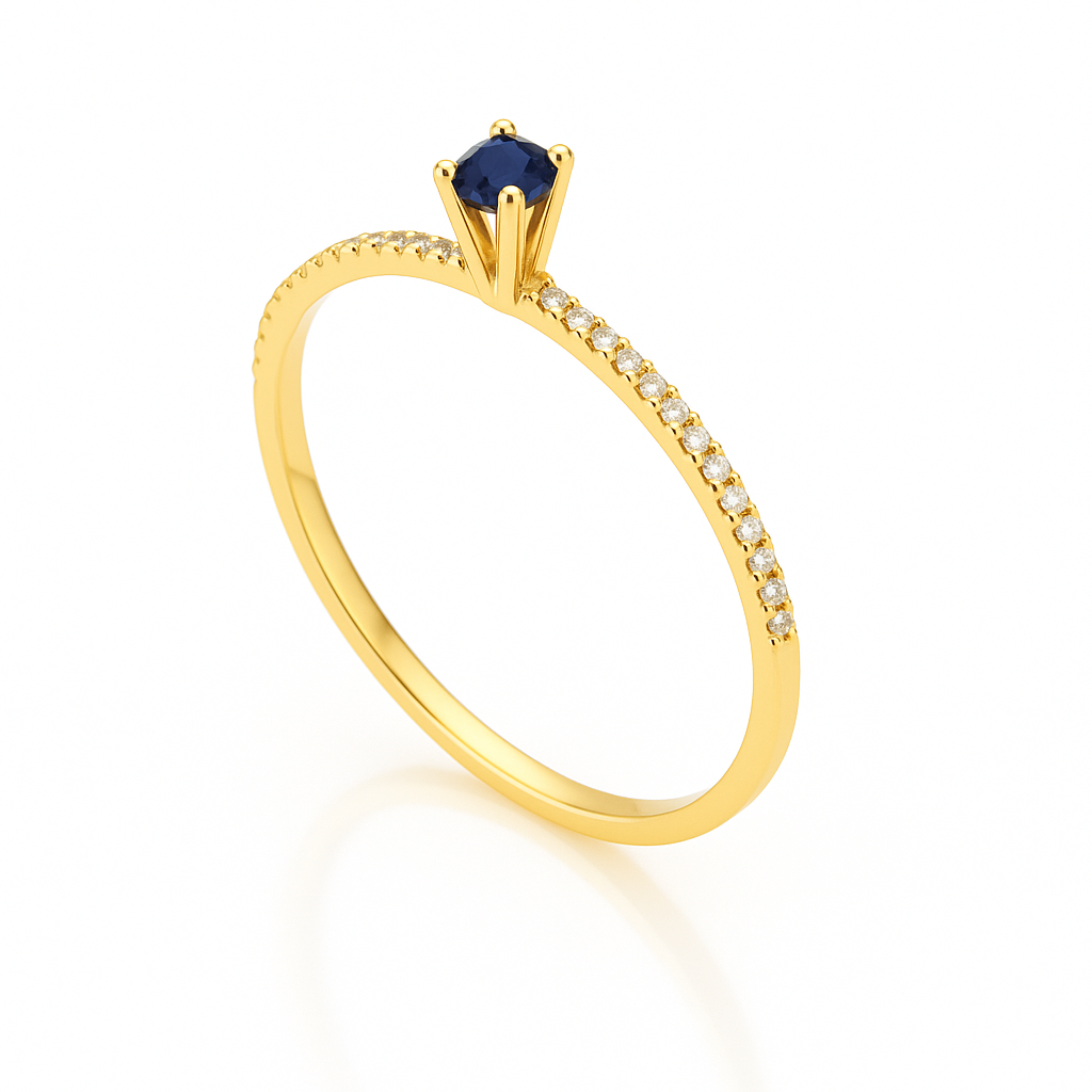 009 - Anel Solitário de Ouro Amarelo 18k/750