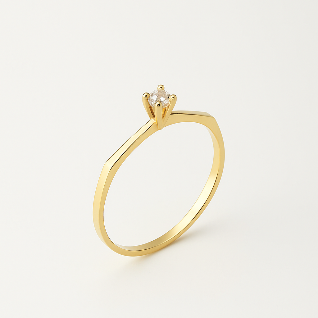 003 - Anel Solitário de Ouro Amarelo 18k/750