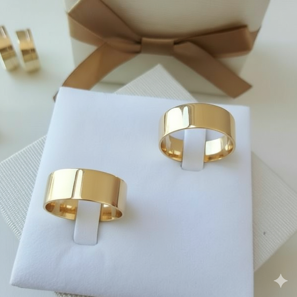 Par de Alianças Retas em Ouro Amarelo - Tradicional 18k/750