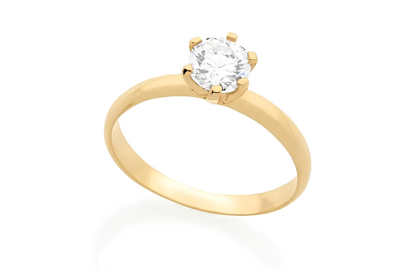 016 - Anel Solitário de Ouro Amarelo 18k/750