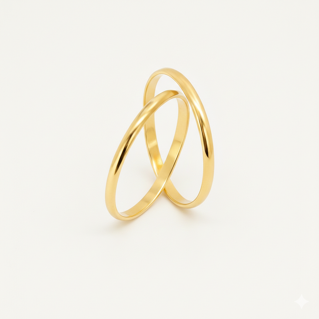 Par de Alianças Boleada 2mm em Ouro Amarelo - Tradicional 18k/750