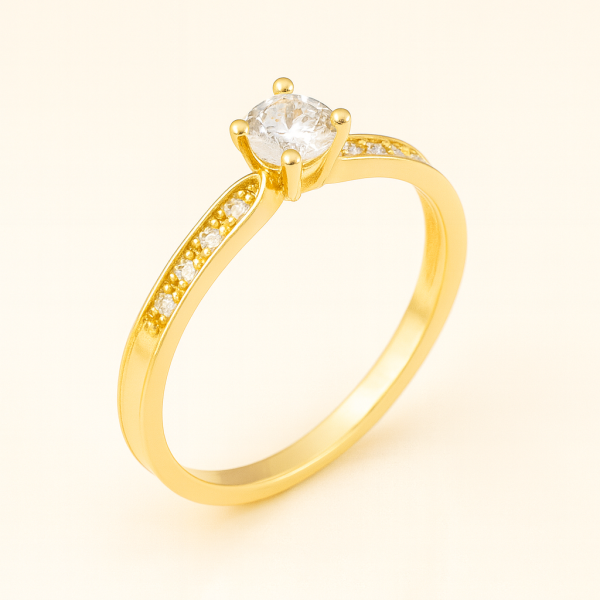 013 - Anel Solitário de Ouro Amarelo 18k/750