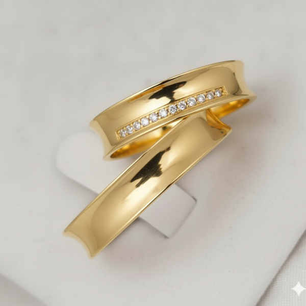 Par de Alianças Concavo em Ouro Amarelo - Tradicional 18k/750