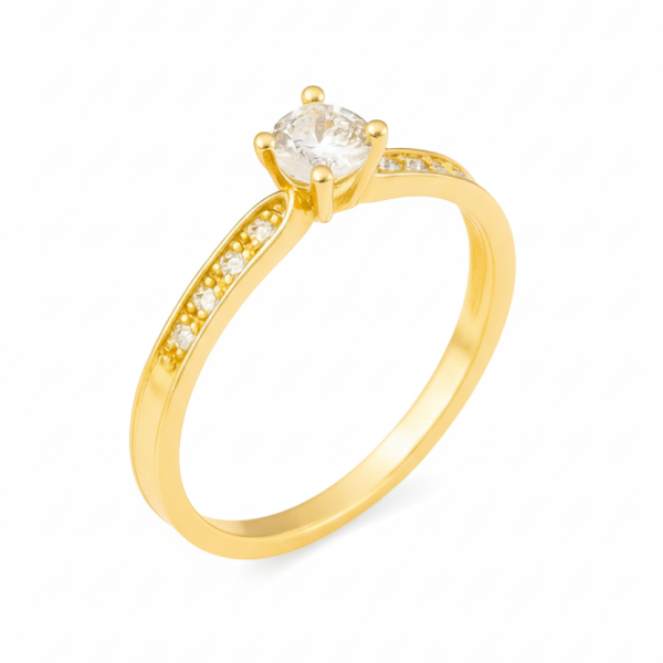 013 - Anel Solitário de Ouro Amarelo 18k/750